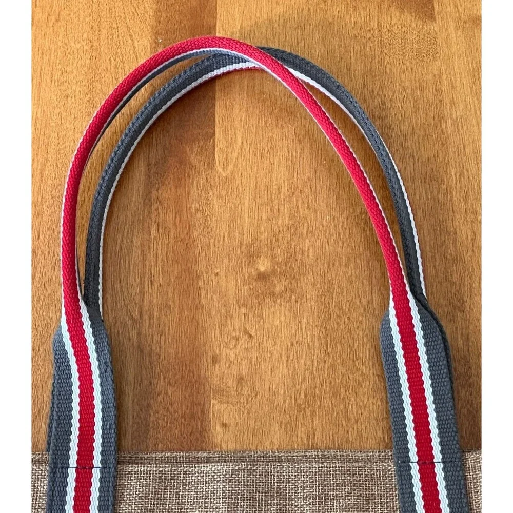 Apple & Bee for Junior League Jute Tote Market Bag Shopper Striped Double Handle
